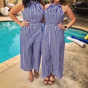 j crew stripe halter wide leg jumpsuit